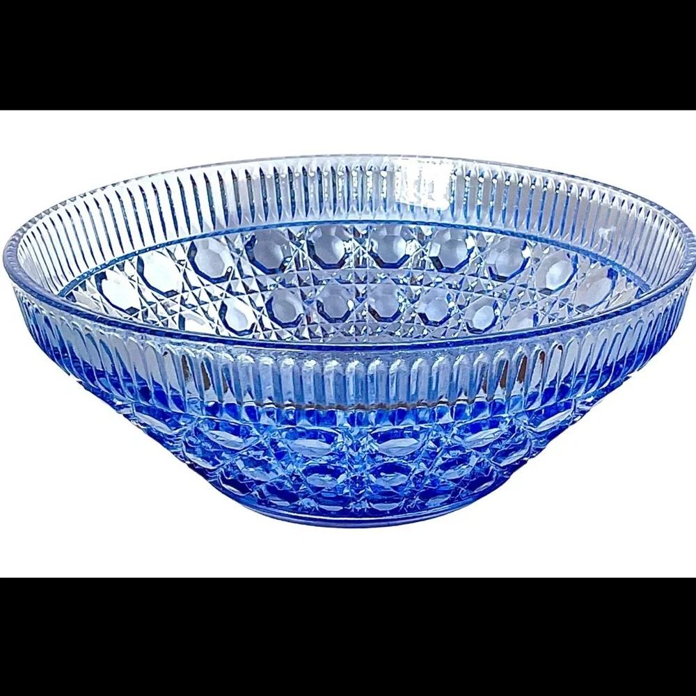 Mid Century Glass Candy Dish Bowl Windsor Pattern By Indiana Glass Vintage Blue - Picture 2 of 5